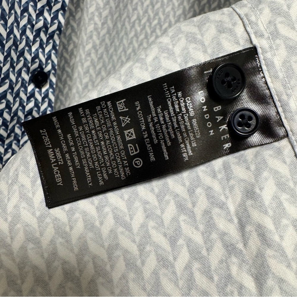 Ted Baker London Slim Fit Blue Geometric Print Shirt (Size 4 / L) - Picture 7 of 16